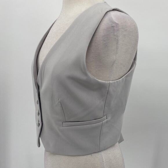 Jason Wu Waistcoat Vest Cropped Button Front V Neck Light Gray Womens Medium - Picture 4 of 8